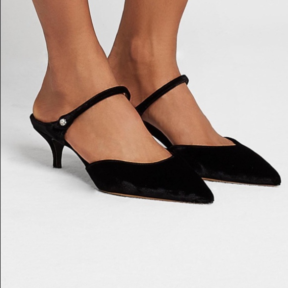 Black TABITHA SIMMONS Liberty Pointy Toe Low Mule Size 6.5 Mary Jane Kitten heel